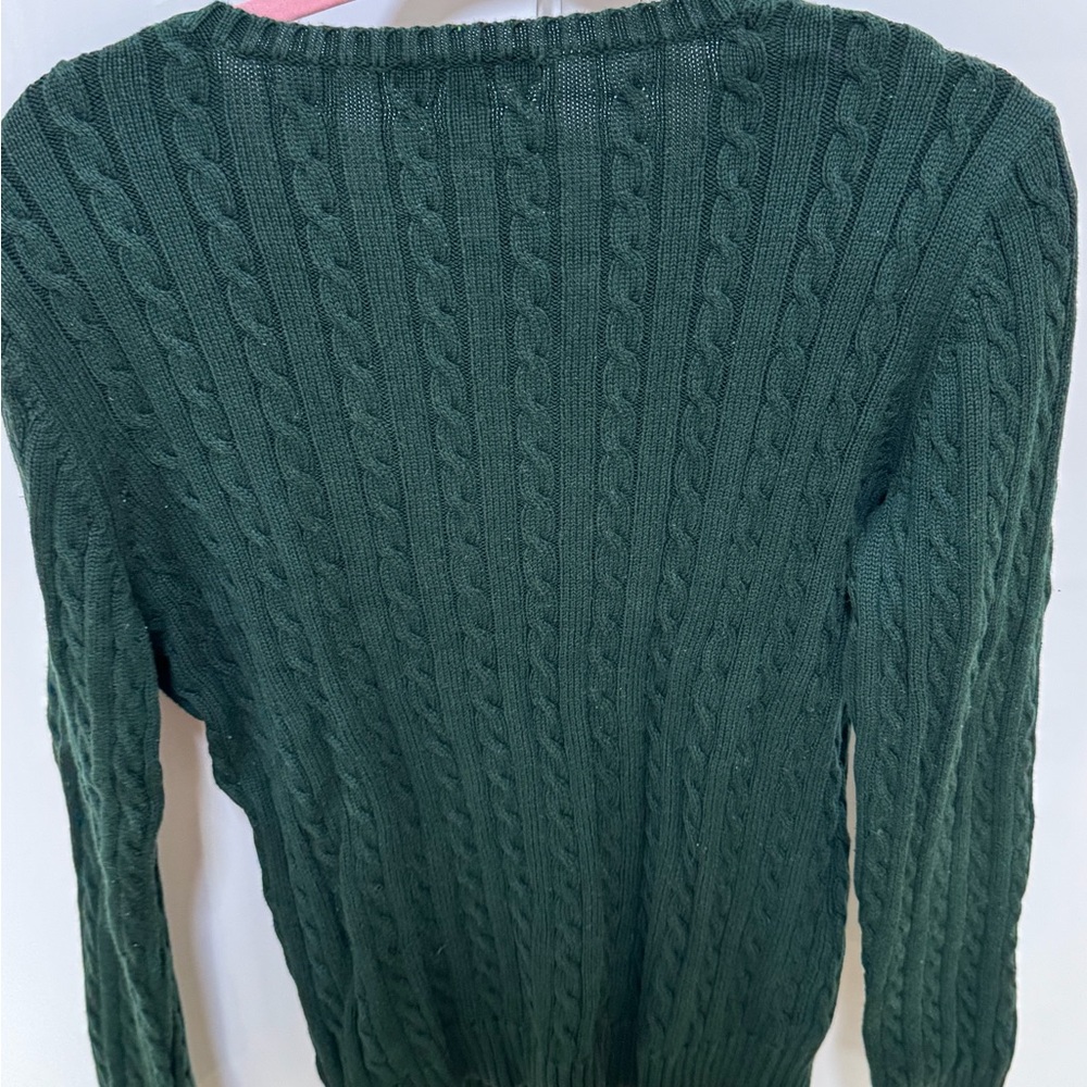 💚 Lauren Ralph Lauren Forest Green Cable-Knit V-Neck Women’s Sweater 💚 - Picture 9 of 10